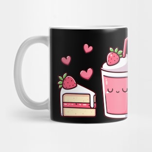 Cute Kawaii Strawberry Milkshake and Cake in Love | Kawaii Food Gift for Couples Mug